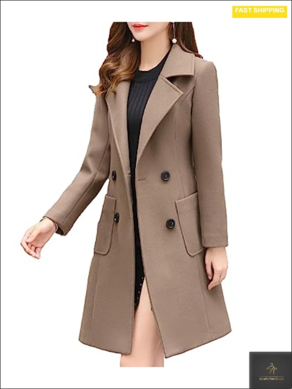 Womens Notch Lapel Wool Blend Peacoat Double Breasted Long Coat A Line